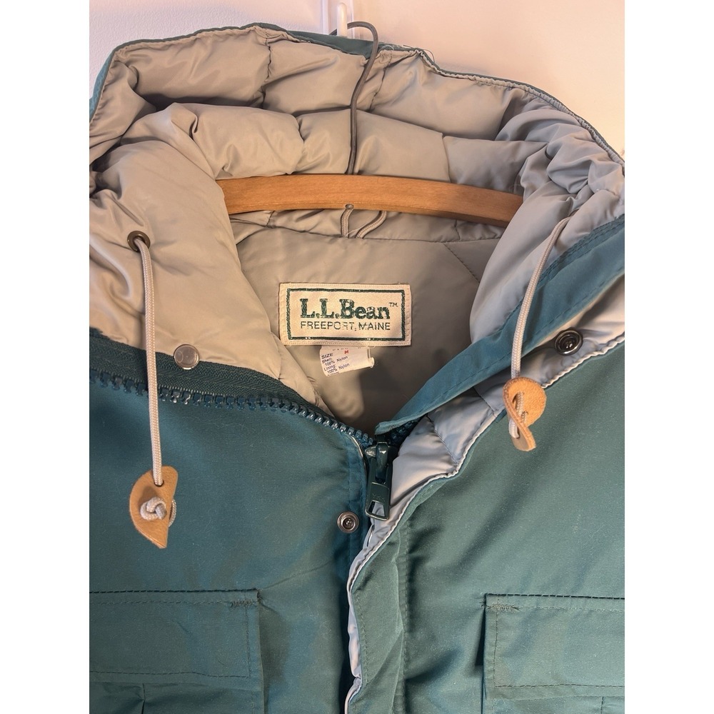 Vtg LL Bean Goose Down Puffer Coat Jacket Green Women M Hooded USA Outdoor‎ - Picture 11 of 13